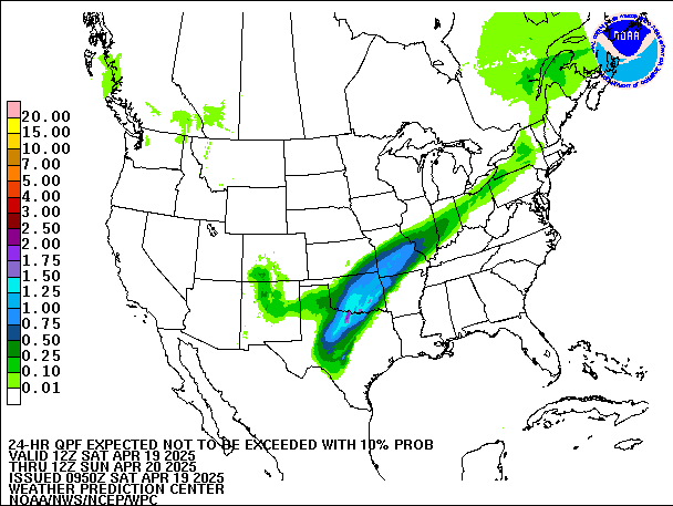 24-Hour 10th
                     Percentile QPF valid 12Z April 20, 2025