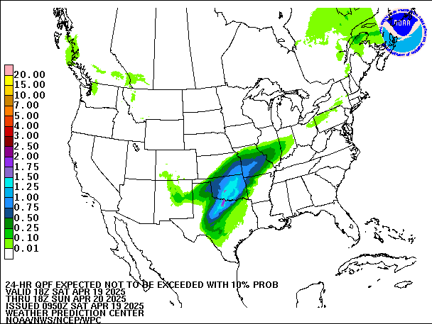 24-Hour 10th
                     Percentile QPF valid 18Z April 20, 2025