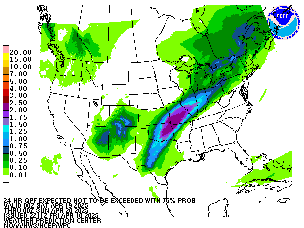 24-Hour 75th
                     Percentile QPF valid 00Z April 20, 2025