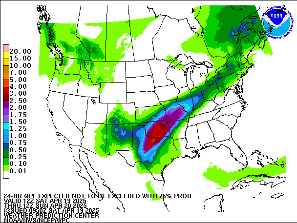 24-Hour 75th
                     Percentile QPF valid 12Z April 20, 2025