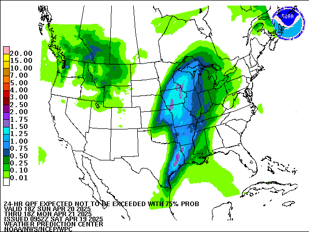 24-Hour 75th
                     Percentile QPF valid 18Z April 21, 2025
