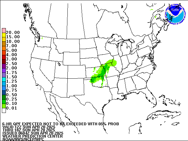 6-Hour 5th
                     Percentile QPF valid 18Z April 20, 2025