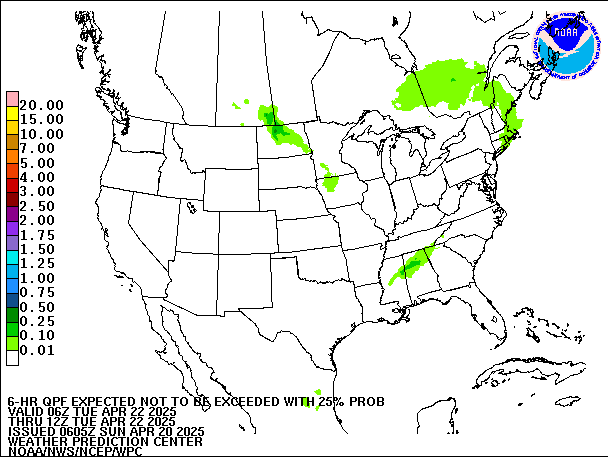 6-Hour 25th
                     Percentile QPF valid 12Z April 22, 2025