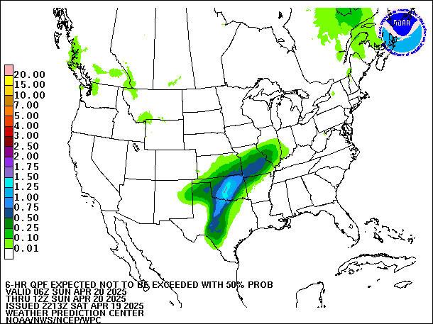 6-Hour 50th
                     Percentile QPF valid 12Z April 20, 2025