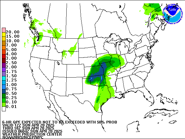 6-Hour 50th
                     Percentile QPF valid 18Z April 20, 2025