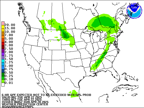 6-Hour 50th
                     Percentile QPF valid 06Z April 22, 2025