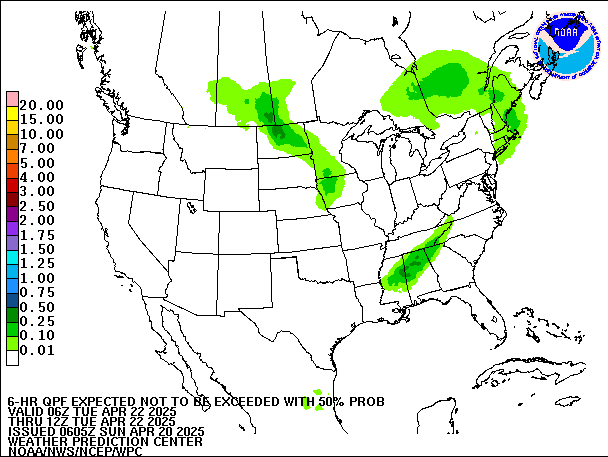 6-Hour 50th
                     Percentile QPF valid 12Z April 22, 2025