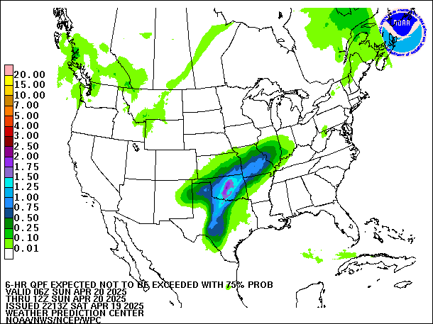 6-Hour 75th
                     Percentile QPF valid 12Z April 20, 2025