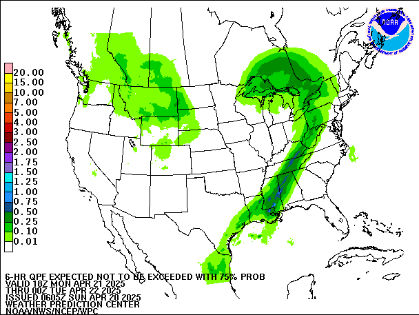 6-Hour 75th
                     Percentile QPF valid 00Z April 22, 2025