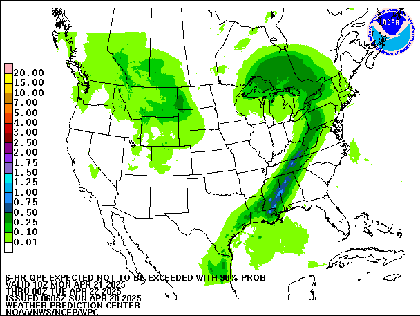 6-Hour 90th
                     Percentile QPF valid 00Z April 22, 2025
