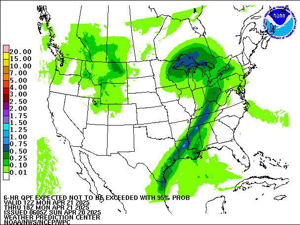 6-Hour 95th
                     Percentile QPF valid 18Z April 21, 2025