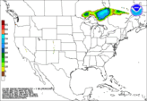 Day 1 probability of snow accumulating greater than or equal to 1 inch.